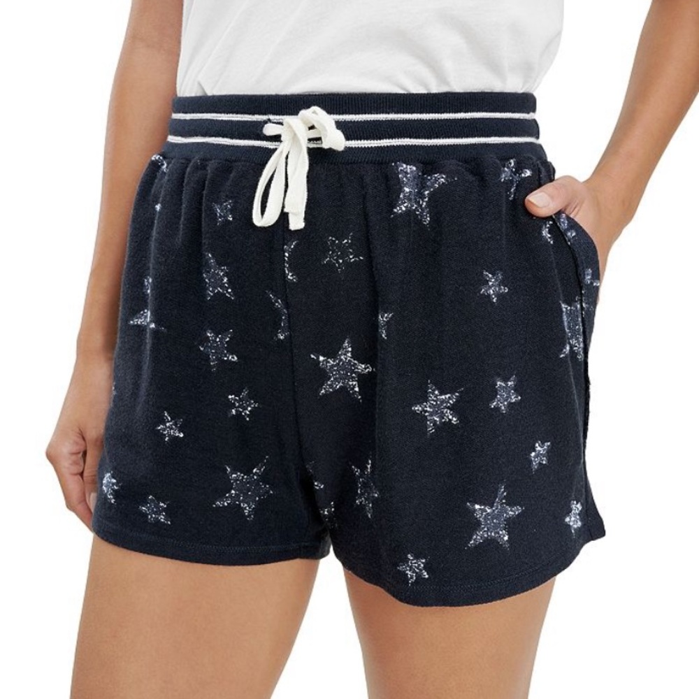 Splendid Women’s Navy Blue Heritage Star Print Cotton Cozy Lounge Shorts Medium